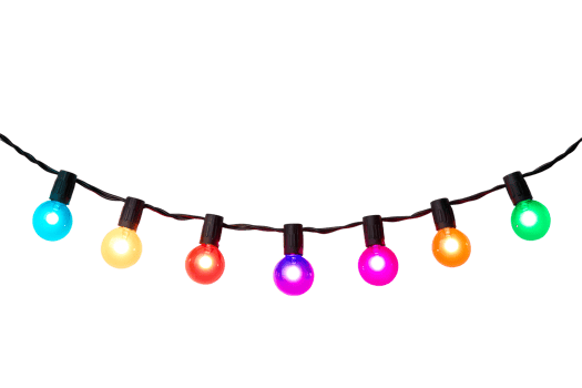 Colorful String Lights Decoration on Black Background, cut out transparent png
