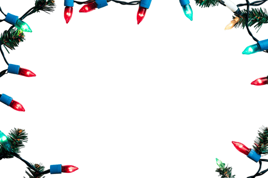 Holiday lights frame on a black backdrop , cut out transparent png