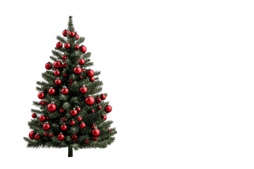 Christmas tree adorned with red ornaments, festive season, cut out transparent png