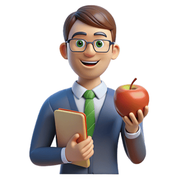 impressive minimalist Teacher with apple, education portrait, 4K png
