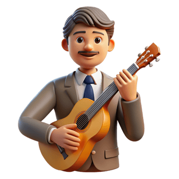 serene classic Musician with guitar, musical portrait, high resolution png