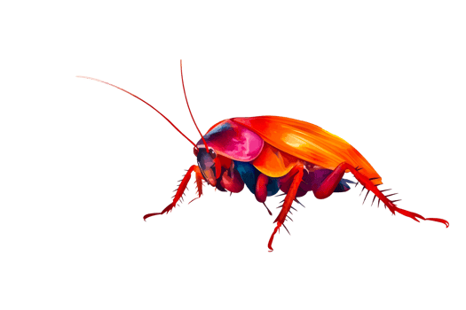Colorful cockroach insect illustration on black background, cut out transparent png