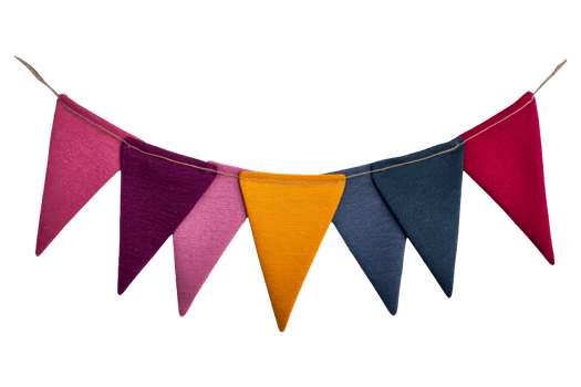 Colorful fabric banner isolated on black background, cut out transparent png