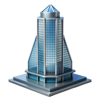 dramatic contemporary Modern skyscraper, glass and steel, detailed png