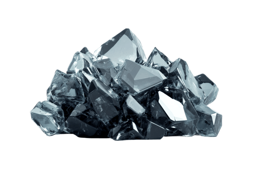 Pile of translucent crystals, angular shapes, sharp edges, cut out transparent png