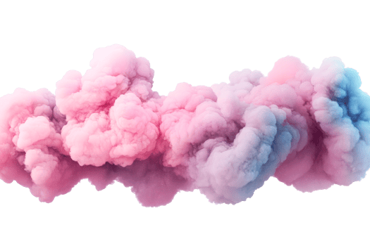 Cotton candy like pink blue cloud, dreamy sky effect, cut out transparent png
