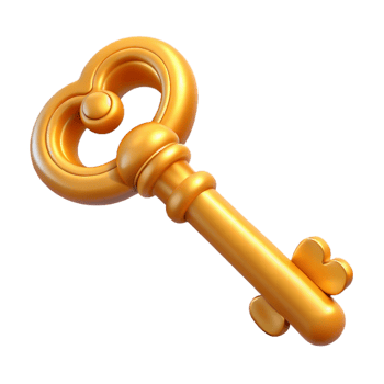 vibrant minimalist A single, realistic key with intricate carvings, high quality png