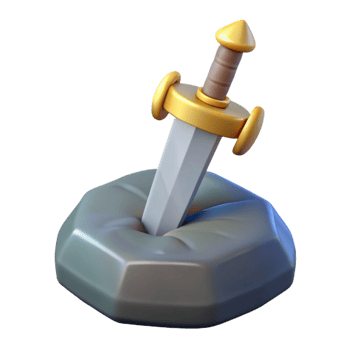 dramatic contemporary A cartoon-style sword in a stone, authentic png