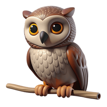 elegant abstract A single, realistic owl perched on a branch just the owl , 4K png