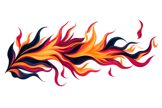 Abstract swirling fiery composition, colorful brushstrokes art, cut out transparent png