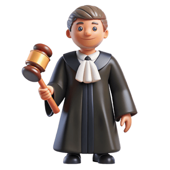 dramatic artistic Judge in a robe and gavel, high resolution png