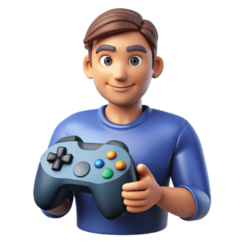 wonderful modern Gamer with a controller, premium png