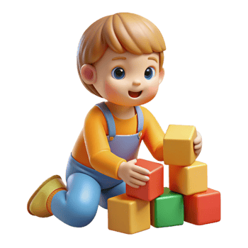 elegant traditional Toddler playing with blocks, authentic png