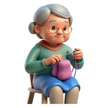 beautiful modern Elderly woman knitting, detailed png