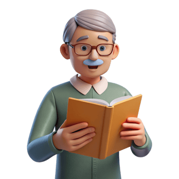 dramatic vintage Elderly man reading a book, 4K png