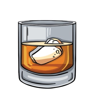 glass for strong alcohol cognac or whiskey with ice color cartoon illustration vector