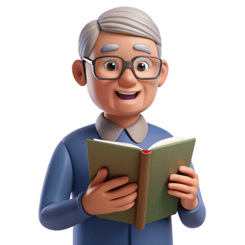 vibrant artistic Senior man with glasses reading a book, high resolution png
