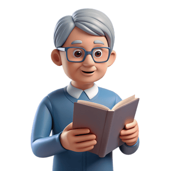 beautiful creative Senior man with glasses reading a book, high resolution png
