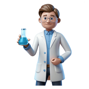 elegant vintage Scientist in lab coat holding beaker, original png