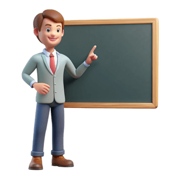 impressive modern Teacher pointing at chalkboard, professional png