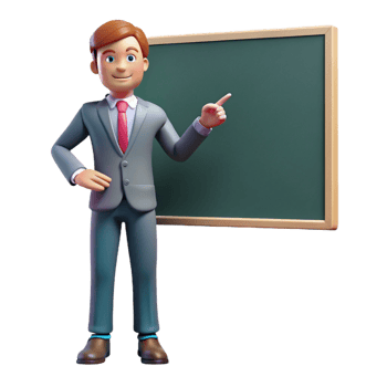 stunning traditional Teacher pointing at chalkboard, 4K png