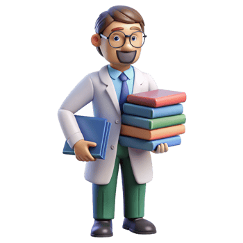 beautiful modern Professor with stack of books, authentic png