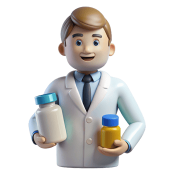 stunning minimalist Pharmacist with pill bottles, professional png