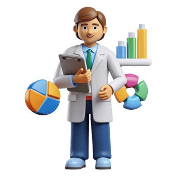 extraordinary minimalist Data scientist with charts and graphs, premium png