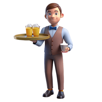 beautiful vintage Waiter holding a tray of drinks, genuine png