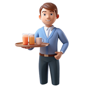 elegant vintage Waiter holding a tray of drinks, professional png