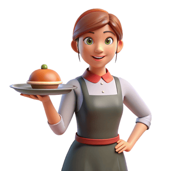 impressive minimalist Waitress holding a plate of food, high resolution png