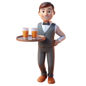 elegant classic Waiter holding a tray of drinks, original png