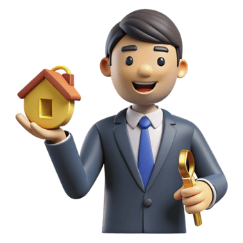 extraordinary contemporary Real estate agent holding a house key, authentic png