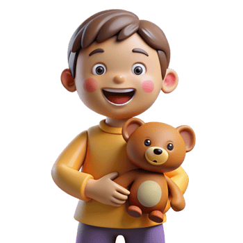 serene minimalist Smiling child holding a teddy bear high resolution png