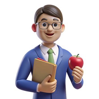 elegant classic Teacher holding a book and apple authentic png