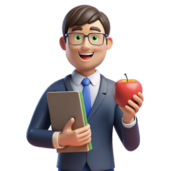 beautiful contemporary Teacher holding a book and apple 4K png