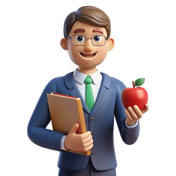 impressive modern Teacher holding a book and apple premium png