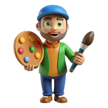 wonderful contemporary Artist holding a paintbrush and palette 4K png