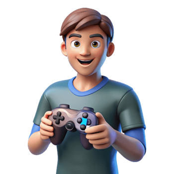 vibrant modern Gamer with a gaming controller premium png