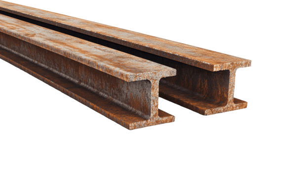 Rusty Steel I-Beams in 3D Rendering, Cut Out Transparent png