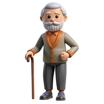 wonderful creative Elderly man with a beard and a cane original png