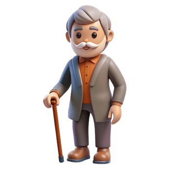 vibrant creative Elderly man with a beard and a cane detailed png