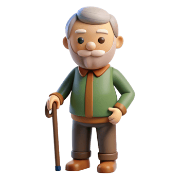 vibrant rustic Elderly man with a beard and a cane authentic png