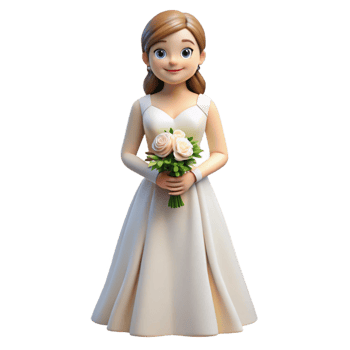 serene contemporary Bride in a wedding dress holding a bouquet authentic png