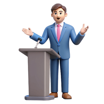 serene artistic Speaker giving a presentation with hand gestures original png
