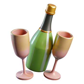 serene classic Champagne bottle and glasses high quality png