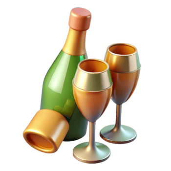 stunning vintage Champagne bottle and glasses original png
