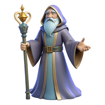 extraordinary rustic A powerful wizard, staff in hand, flowing robes, premium png