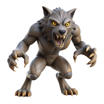 vibrant minimalist A fierce werewolf, mid-transformation, claws extended, exclusive png