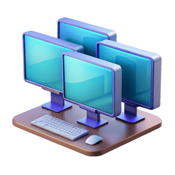 vibrant rustic Desktop computer with multiple monitors genuine png